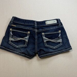 Dark Wash Denim Jean Shorts - Women's Low Rise